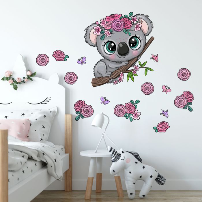 koala s kvítky a motýly
