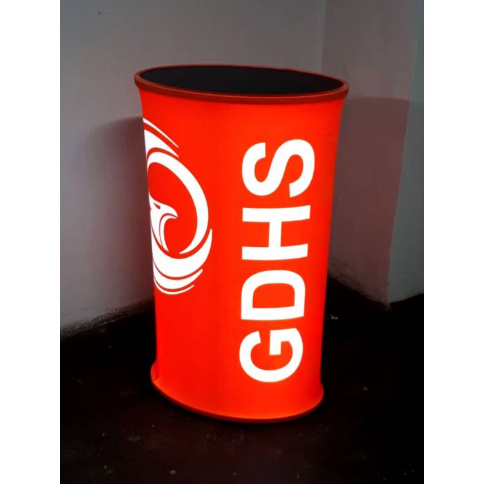 Červený prezentační stolek s LED podsvícením