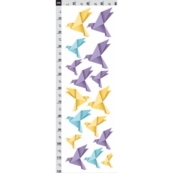 Origami ptáčci - fialové, žluté a modré - nálepky na zeď