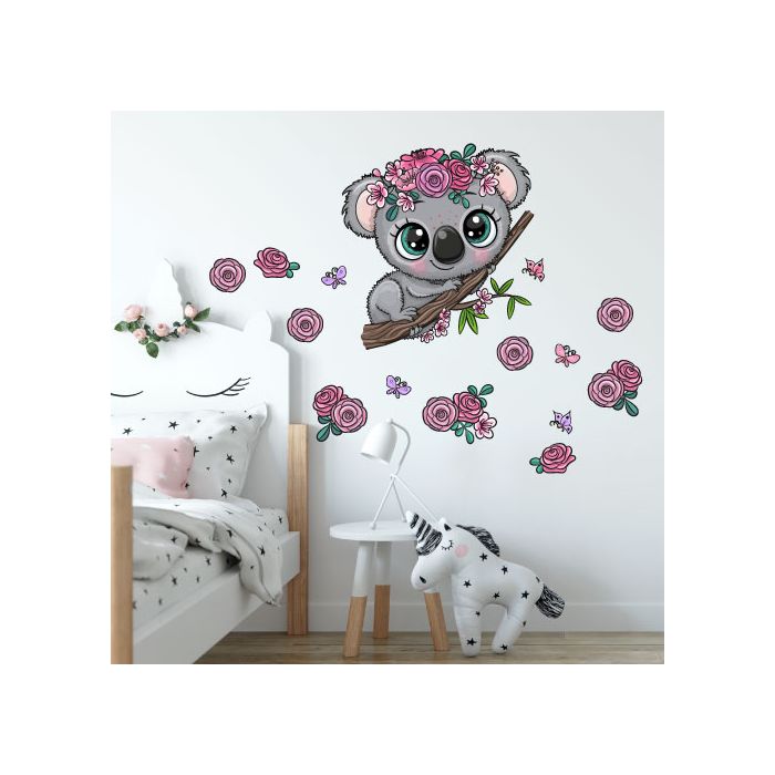 koala s kvítky a motýly