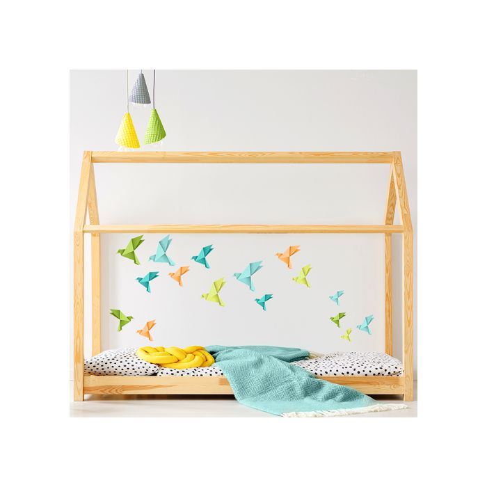 Origami ptáčci - oranžové, zelené a modré - nálepky na zeď