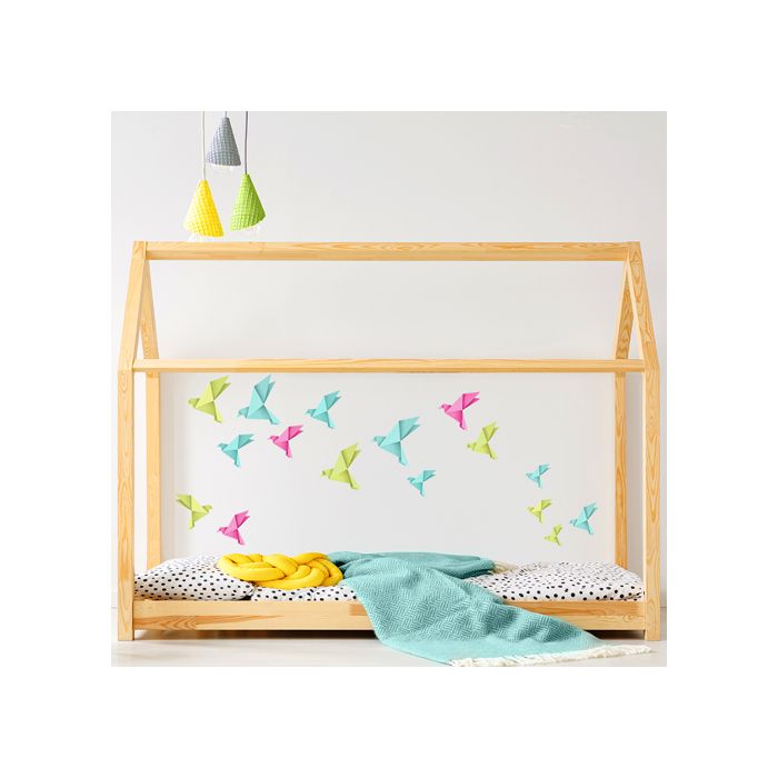 Origami ptáčci - růžové, zelené a modré - nálepky na zeď 
