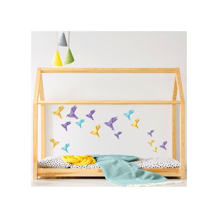 Origami ptáčci - fialové, žluté a modré - nálepky na zeď