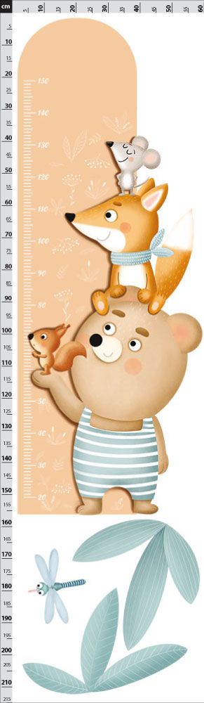 Metr lesní zvířátka oranžový - nálepky na zeď 