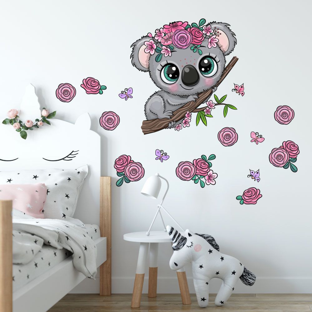 koala s kvítky a motýly