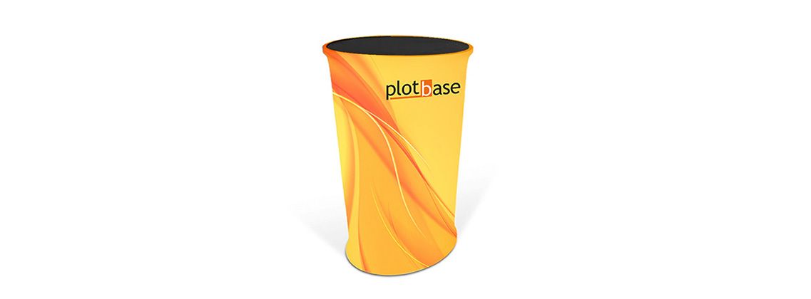 Okrouhlý propagační stolek Plotbase na produktové liště