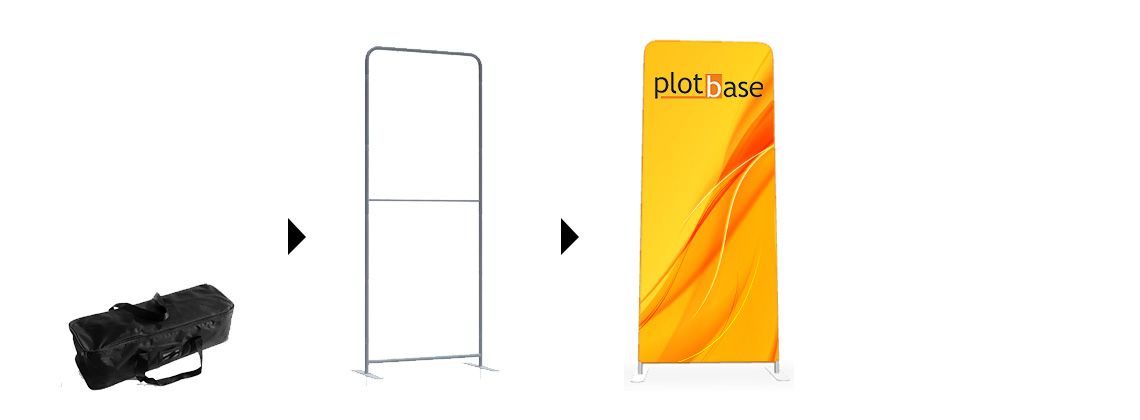 Proces rozbalování textilního poutače