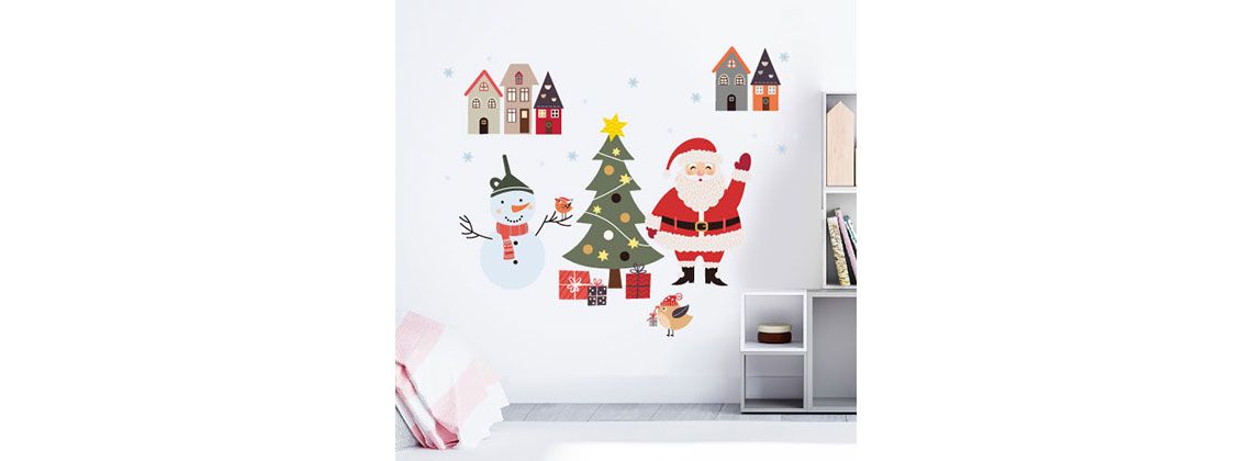 Nálepky na zeď Santa se sněhulákem
