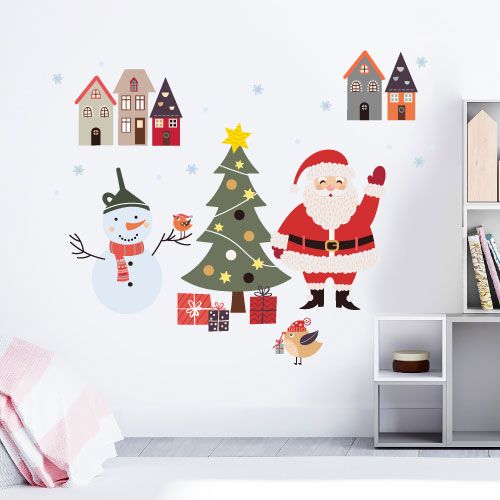 Nálepky na zeď Santa se sněhulákem