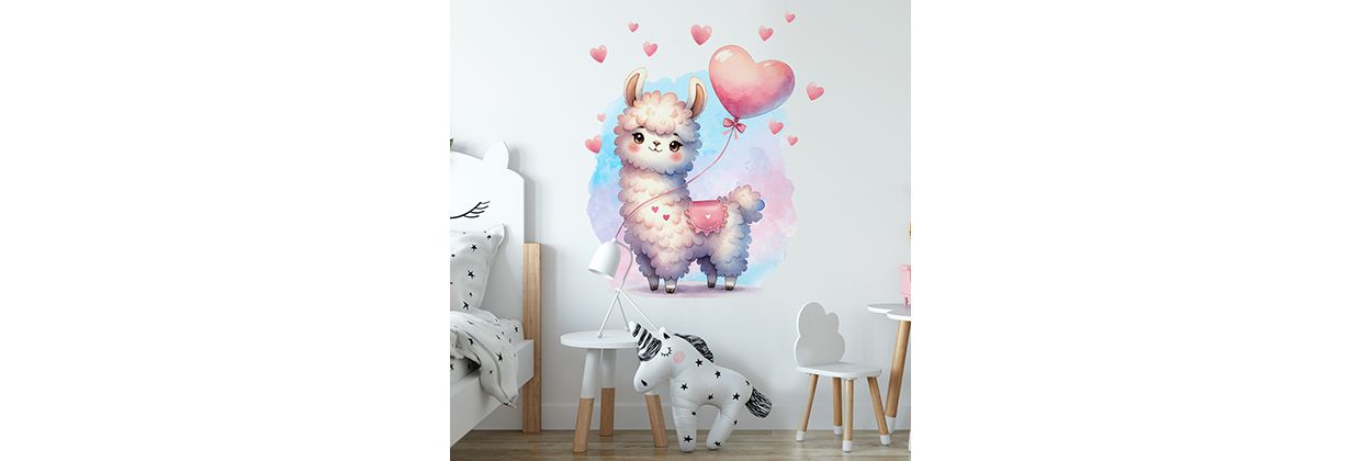 Nálepky na zeď lama s balónkem