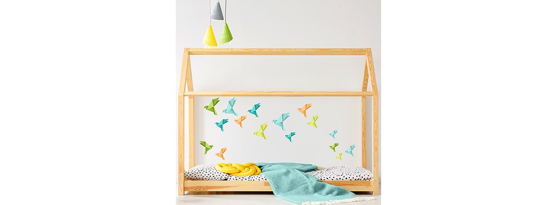 Origami ptáčci - oranžové, zelené a modré - nálepky na zeď