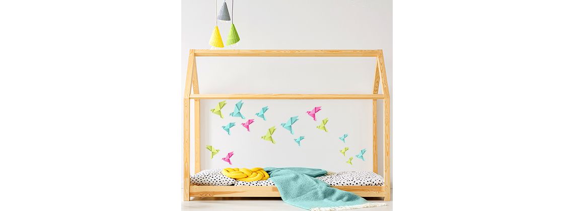 Origami ptáčci - růžové, zelené a modré - nálepky na zeď 