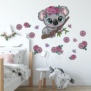 Koala s kvítky a motýly - nálepky na zeď