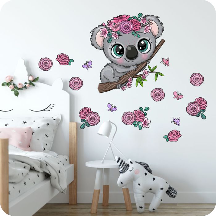 koala s kvítky a motýly