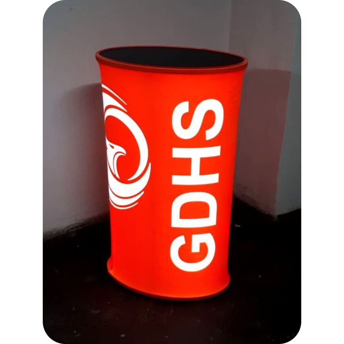 Červený prezentační stolek s LED podsvícením