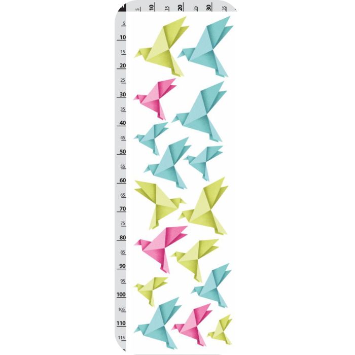 Origami ptáčci - růžové, zelené a modré - nálepky na zeď 