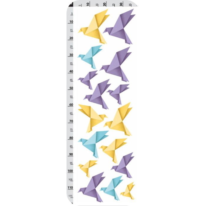 Origami ptáčci - fialové, žluté a modré - nálepky na zeď