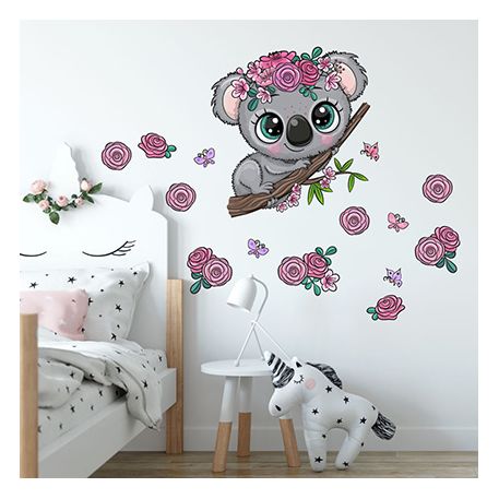 koala s kvítky a motýly
