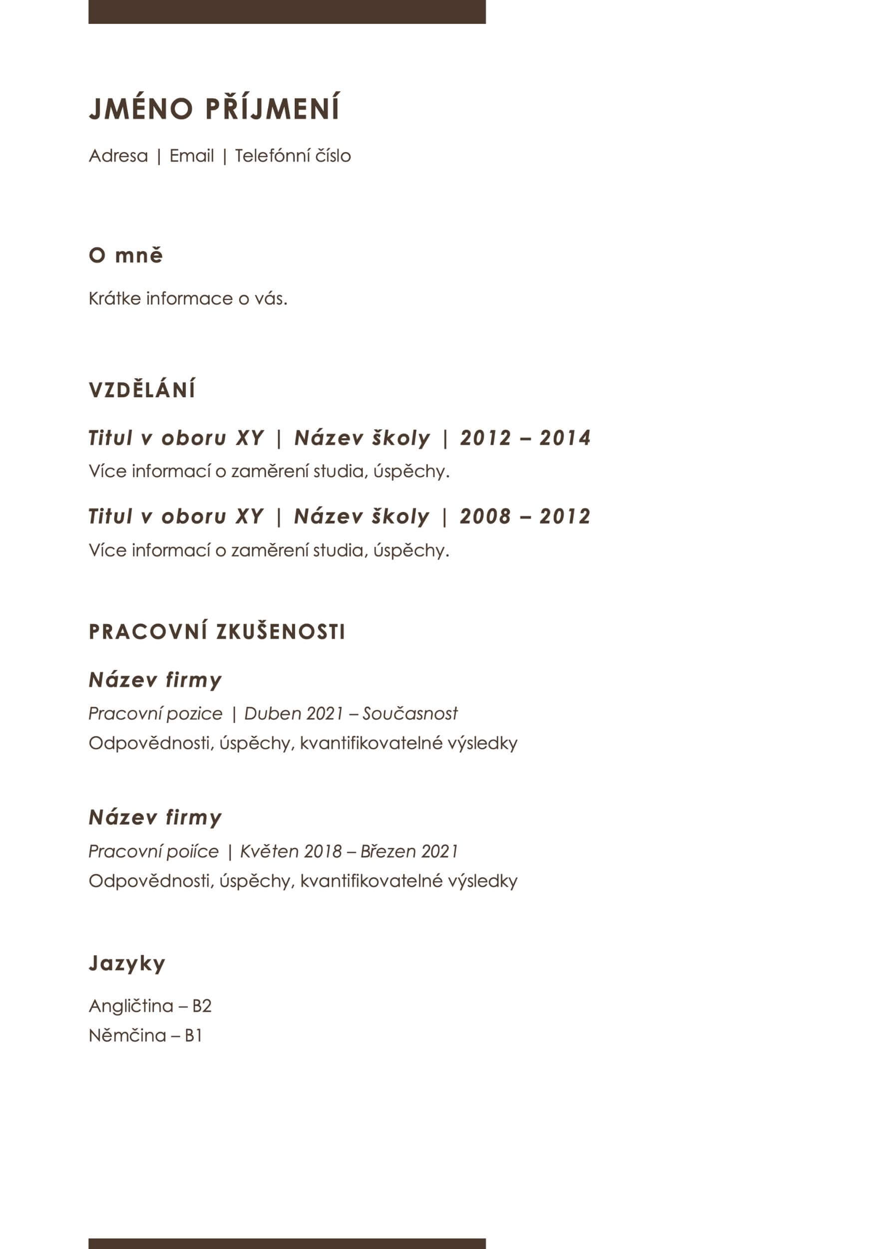 Životopis vytvořený v Microsoft Word.