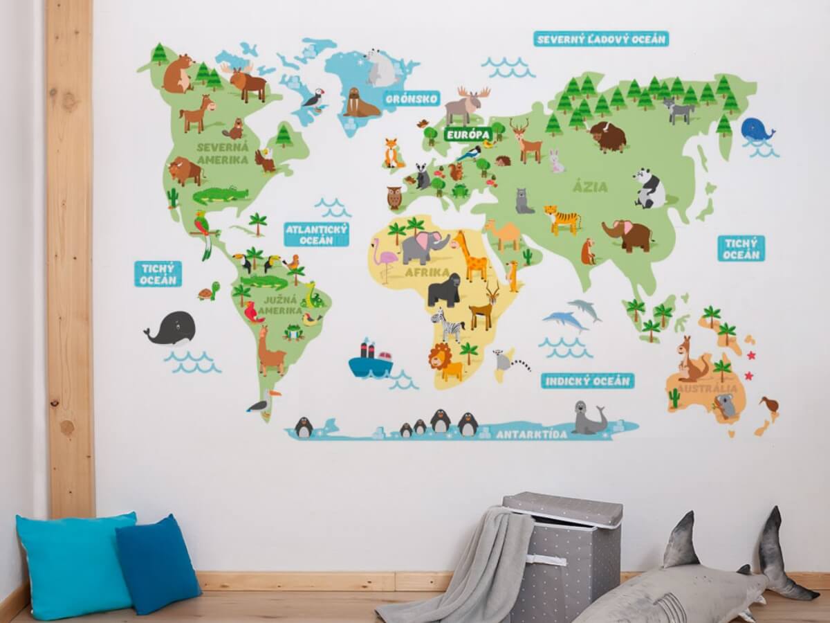 Nálepka na zeď dětského pokoje mapa světa.