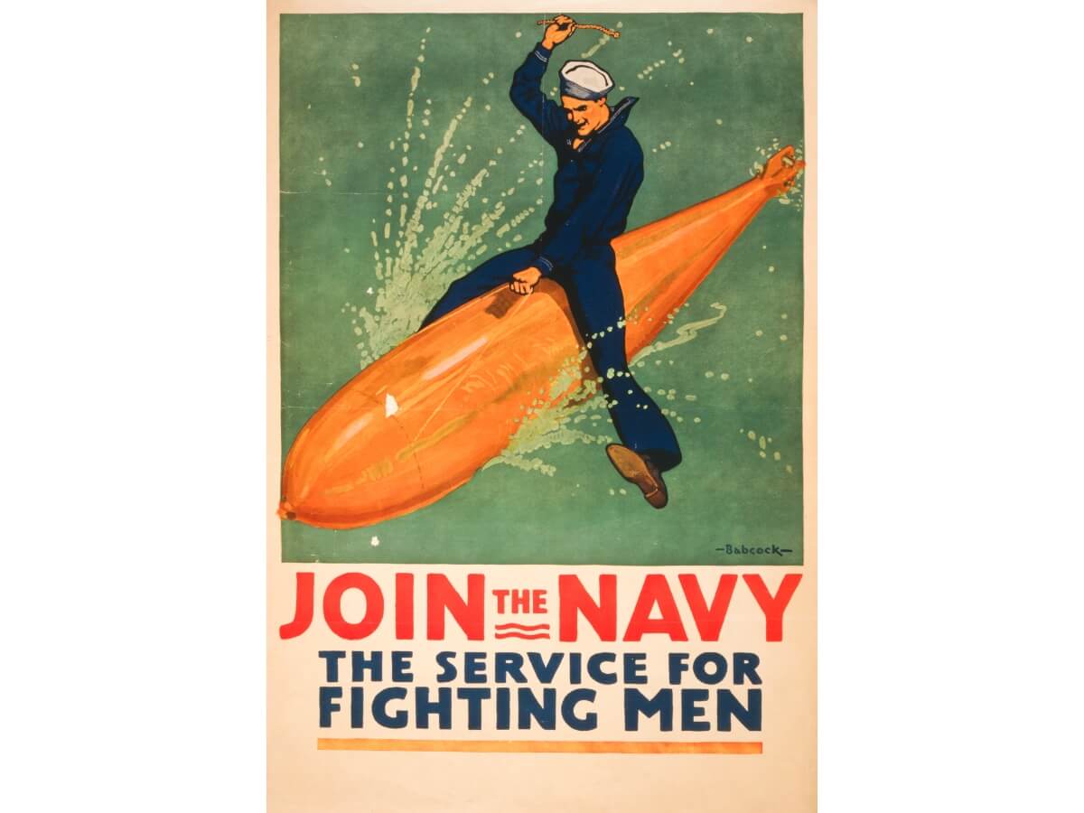 Plakát pro nábor námořních vojáků od autora Richarda Fayerweather Babcocka z roku 1917.