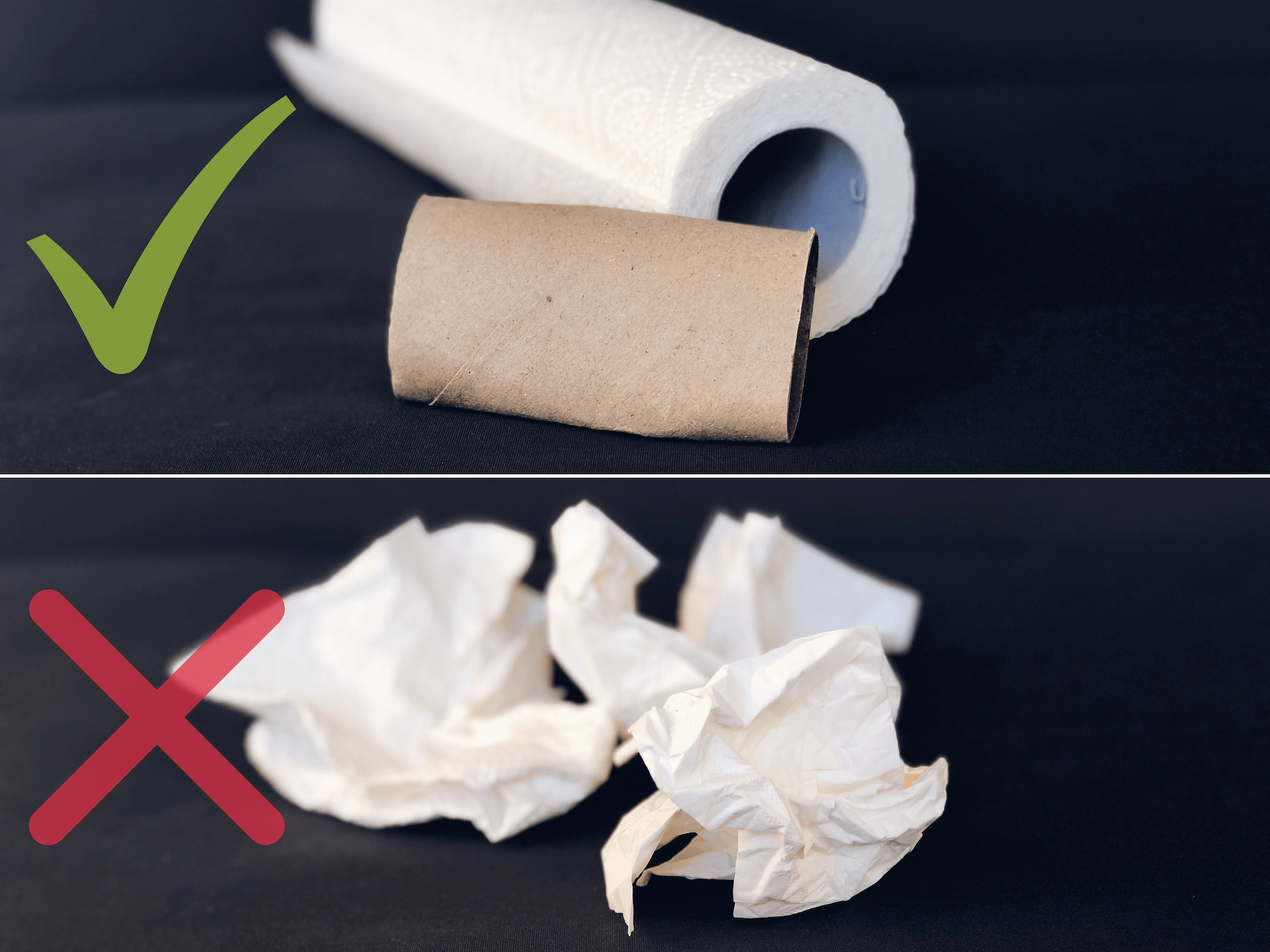 Rolka z toaletního papíru a použité kapesníky.