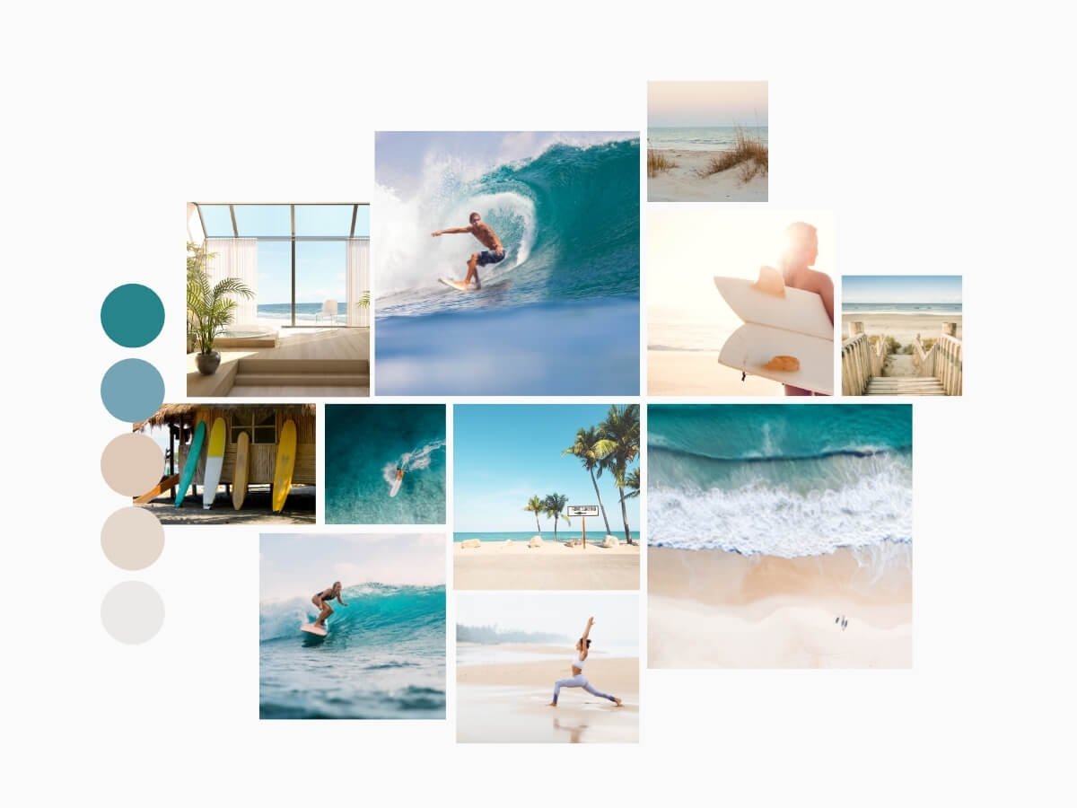 Vision board plážového života a surfování.