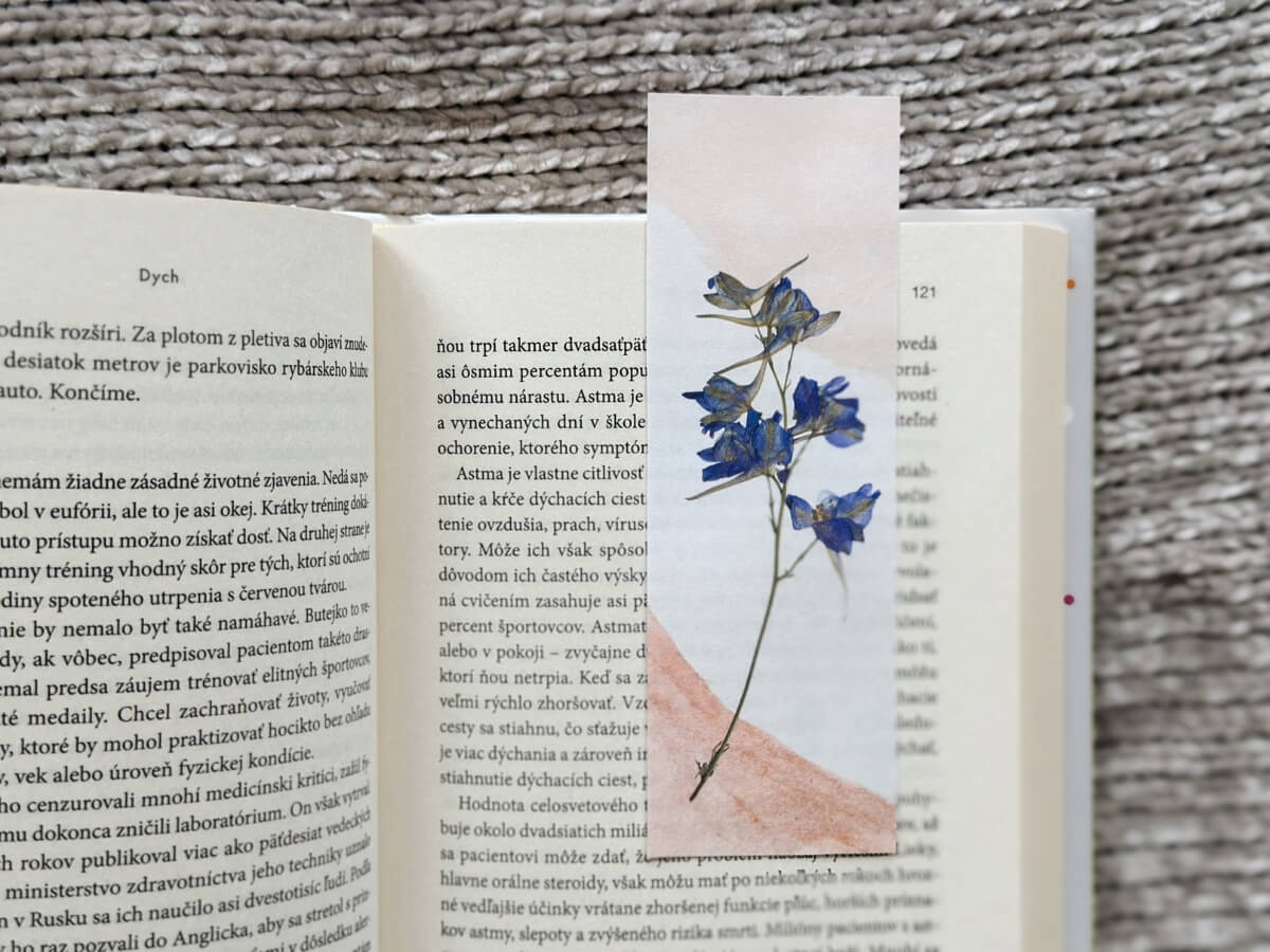 Záložka do knihy se sušenými květinami.