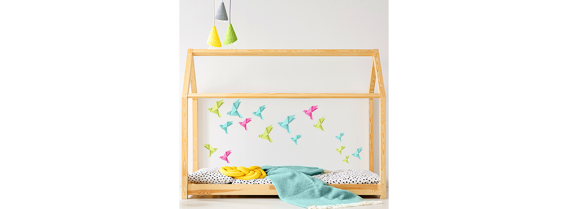 Origami ptáčci - růžové, zelené a modré - nálepky na zeď 